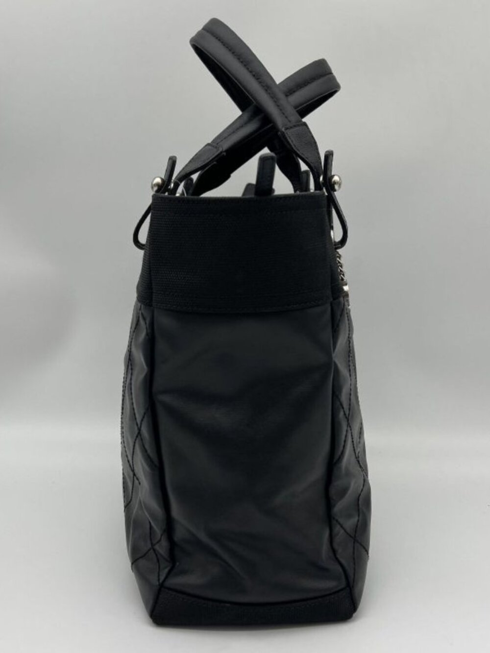 Chanel Paris Biarritz Tote MM 2-Way Nylon Leather Black Silver - Picture 9 of 15